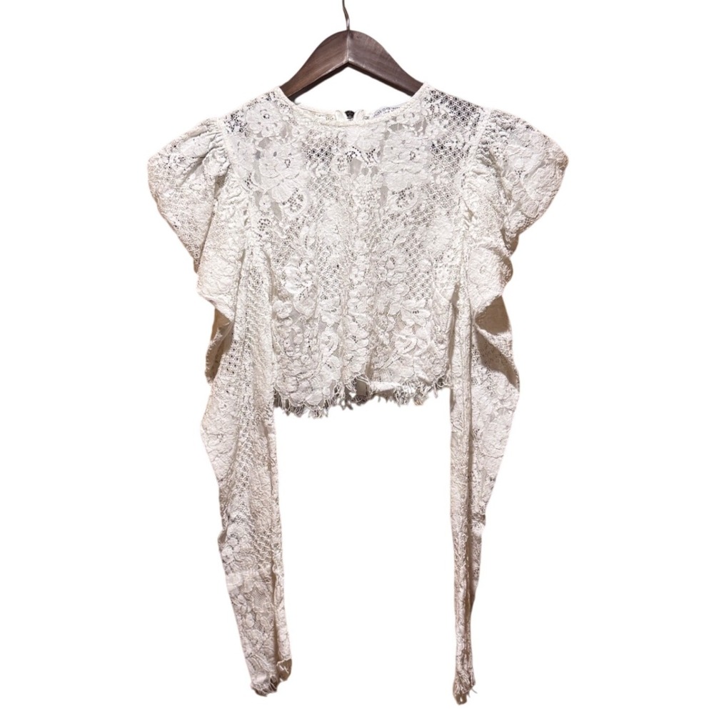Statement White Lace Puff Sleeve Crop Top Small Fairy Cottage Core/Stevie Nicks